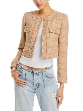 Generation Love Venice Tweed Beige Cropped Jacket with Gold Buttons